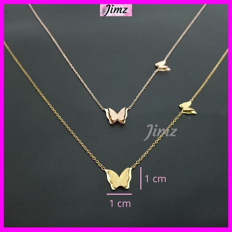 CSL Kalung Titanium Asli Wanita Dua Kupu-Kupu, Anti Hitam Anti Karat Fashion Perhiasan Aksesoris