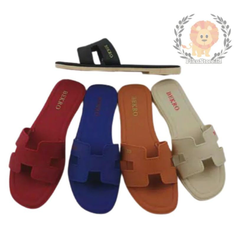 [PIKU] Sandal flat wanita sandal slop perempuan BEKRO model H