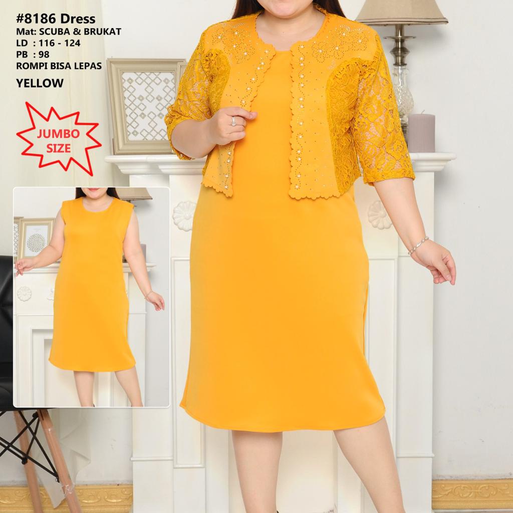 New JUMBO..Dress Anna bahan scuba strech kombinasi brokat/Dress Formal Wanita bahan scuba/Ukuran JUM
