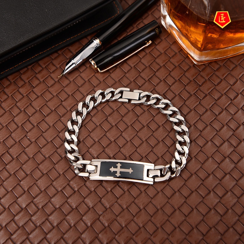 [Ready Stock]Creative Personality Black Cross Curved Brand Men's Bracelet