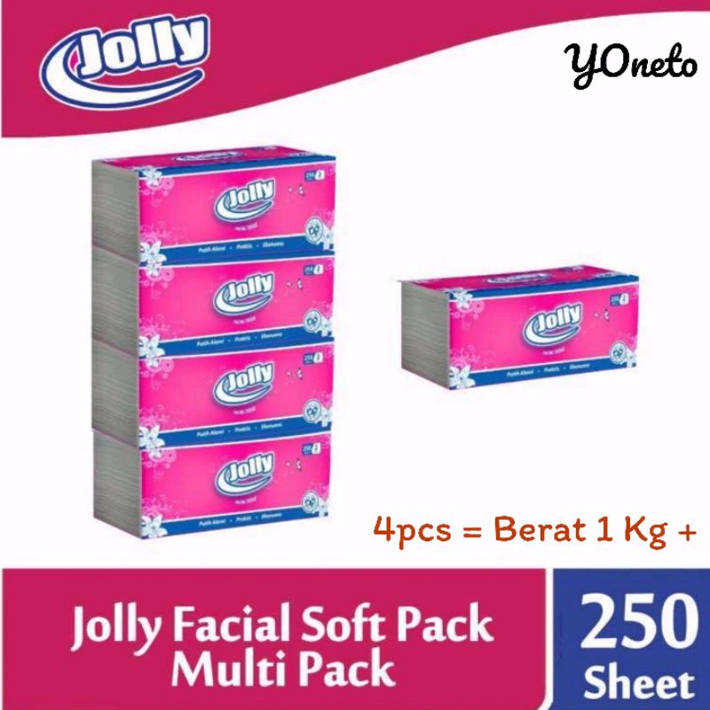Tisu Wajah Jolly 250 Sheets 2ply Multi Pack (4 Pcs)-2