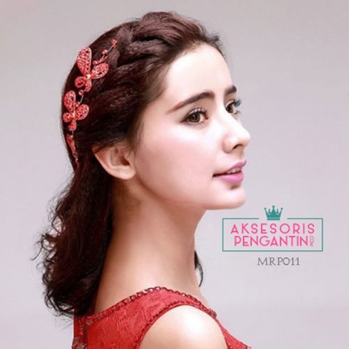 [BISA COD] AKSESORIS PENGANTIN JEPIT RAMBUT TIARA WEDDING HEADPIECE MERAH MRP011