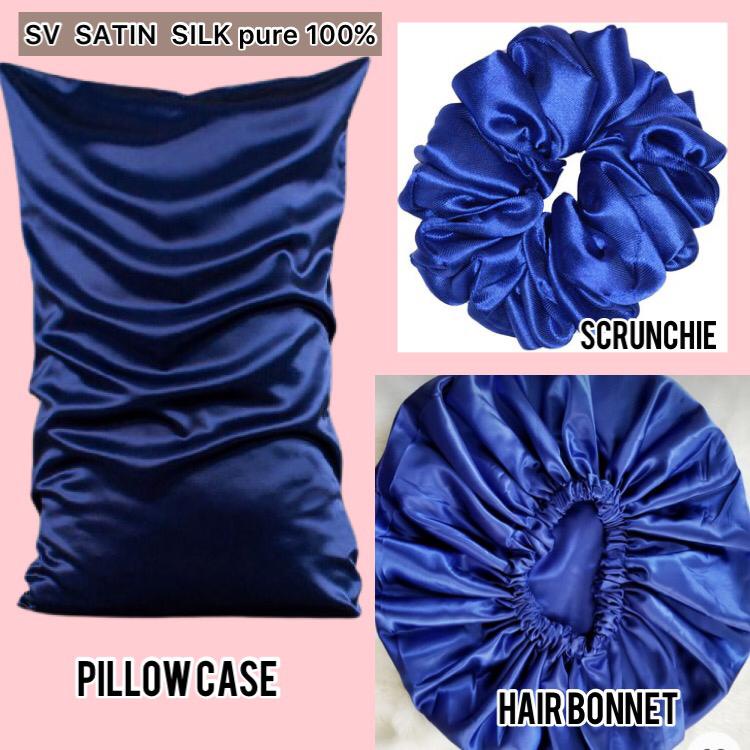 PAKET BOX HAMPERS SATIN SILK PILLOW CASE + SCRUNCHIE + HAIR BONNET BY SV / SLEEPING CAP BONNET /HAIR CAP / HAIR BONNET SATIN