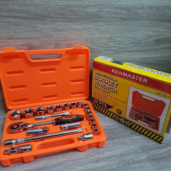 Kenmaster Socket Wrench Set 22pcs Kunci Sok 22 Sockets Perkakas Rumah