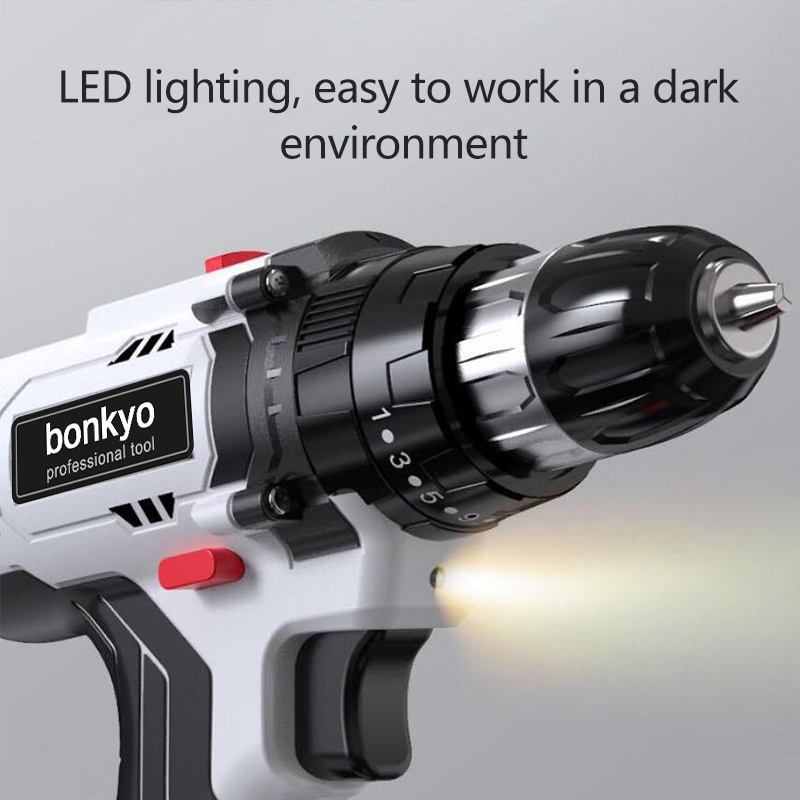 Bonkyo 168V Mesin bor Baterai dua ganda cordless/Elektrik Drill/ bor listrik/bor baterai/ beton besi kayu full set pilihan Bor tanpa kabel