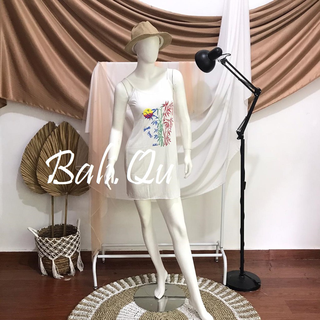 Daster  Tali Satu Sablon Bambu Bali-PUTIH