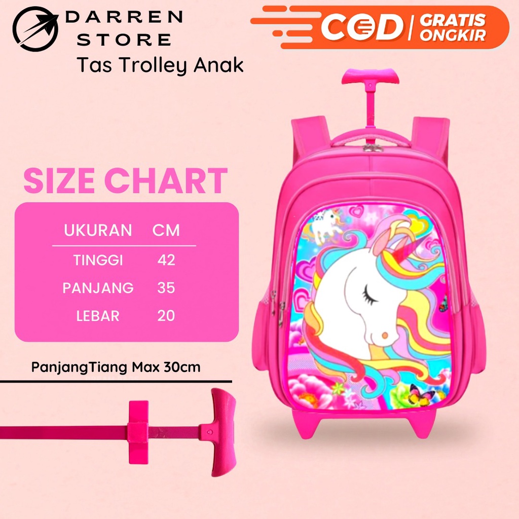 Darren store Tas Troli Anak Perempuan tas koper anak perempuan gambar timbul tas ransel anak perempuan sekolah sd