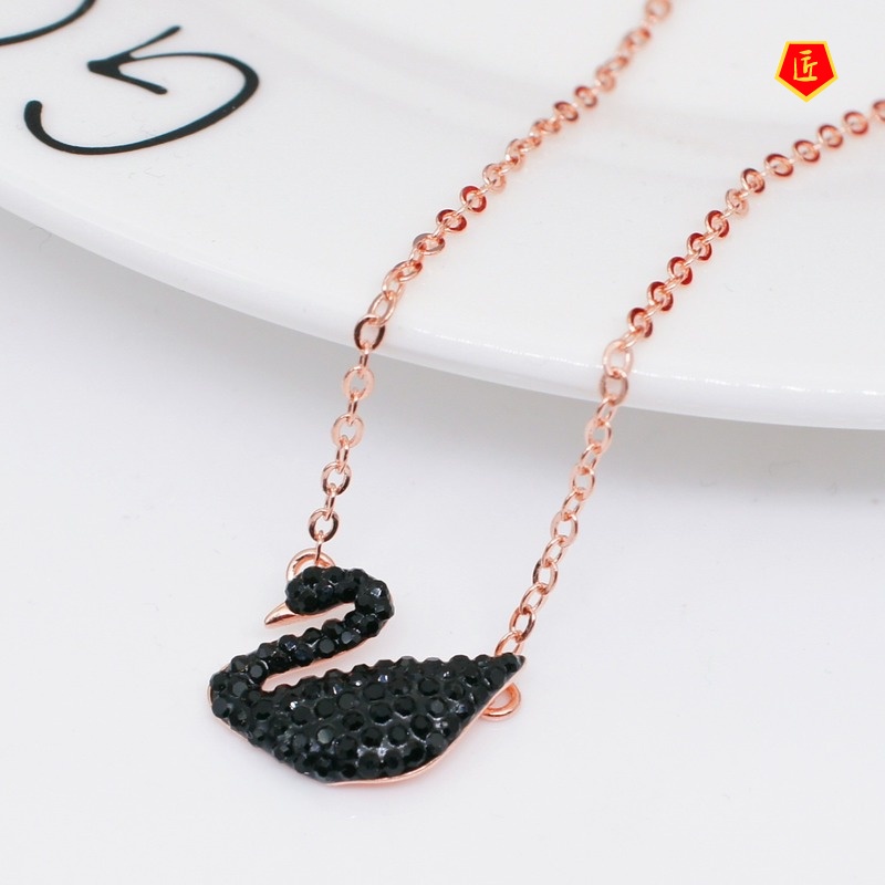 [Ready Stock]S925 Silver Rose Gold Black Swan Necklace Affordable Luxury Fashion