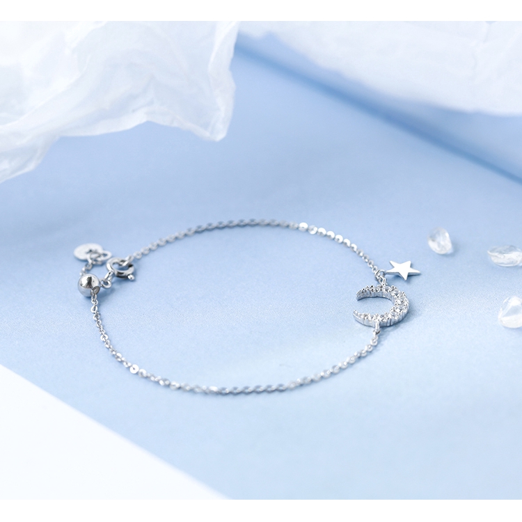 Gelang Bentuk Bulan Dan Bintang Aksen Zircon Gaya Korea Untuk Wanita