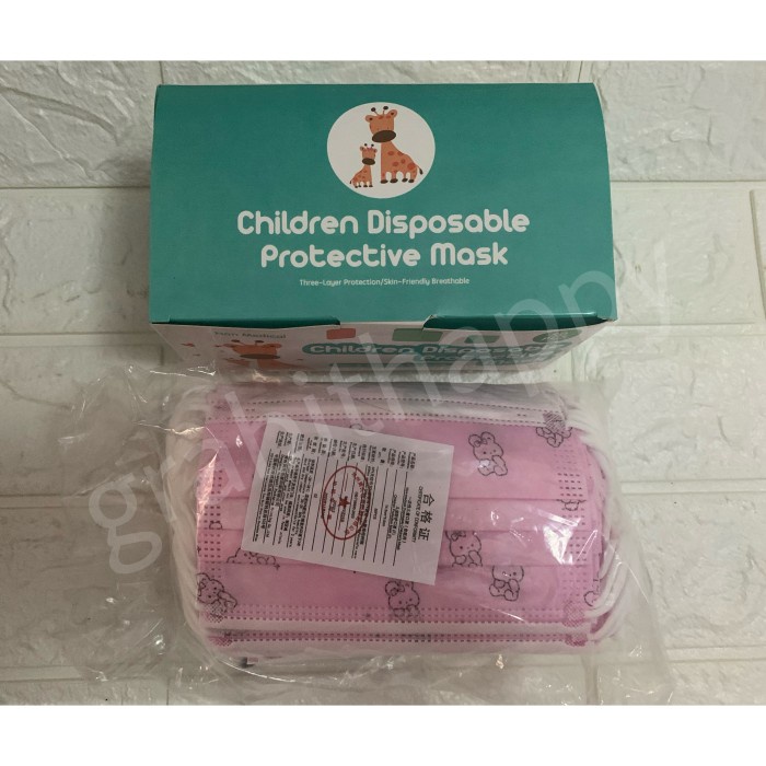 MASKER ANAK 3 PLY KARAKTER ISI 50PCS / MASKER GAMBAR RABBIT PINK ANAK