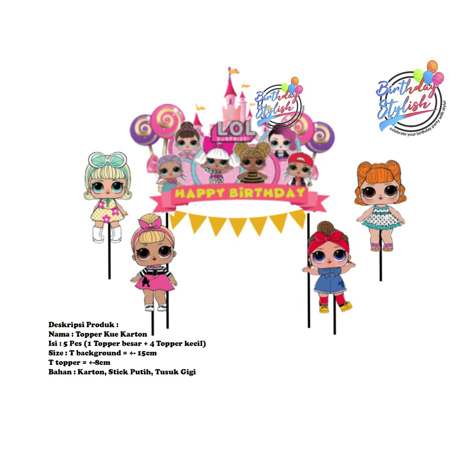 Topper Kue LOL Karton/ Hiasan kue Ulang Tahun / Background Kue LOL