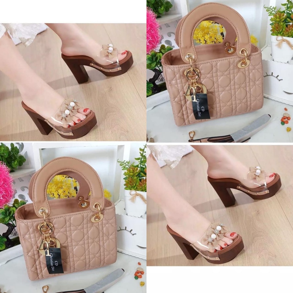 paket sandal heels dan tas selempang wanita dayana