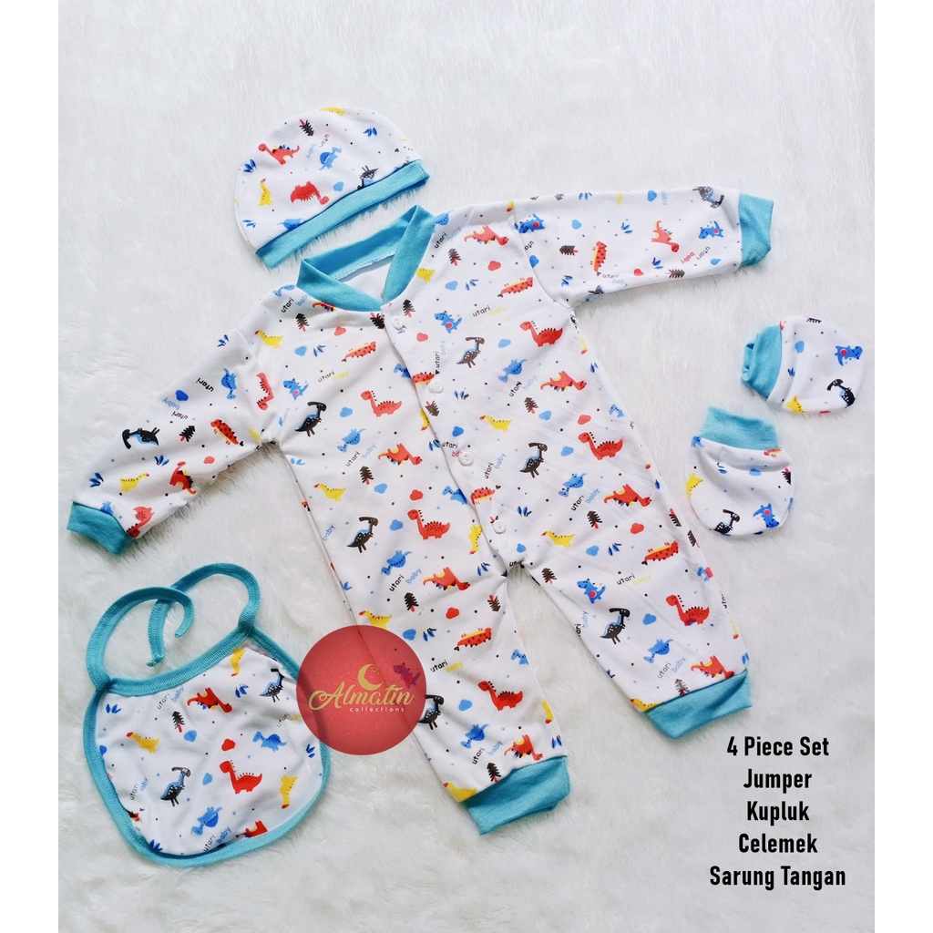 4 IN 1 Jumper SET Bayi Slaber Topi dan Sarung Tangan/Sleepsuit Bayi Jumsuit