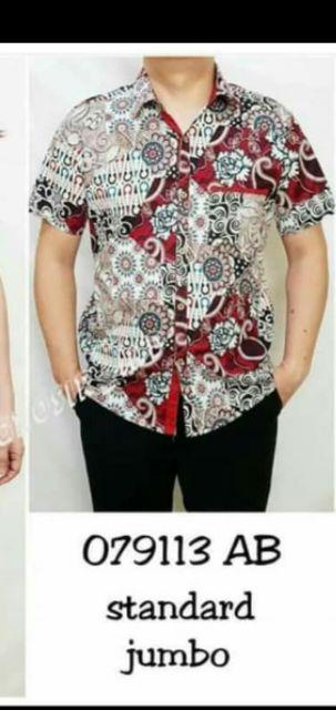 Kemeja Batik Pria Dewasa Lengan Pendek Slim Fit, 113ab#