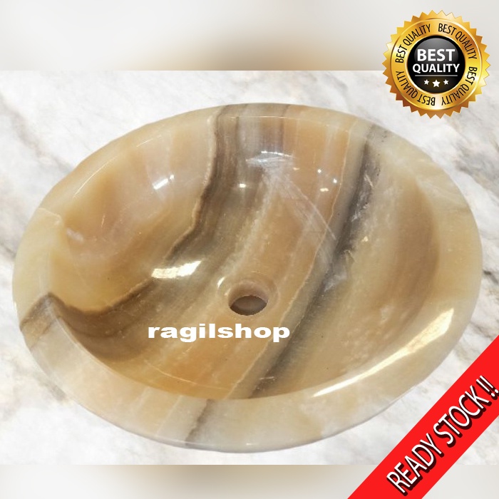 Wastafel Batu Onyx Bulat Halus Licin Kilap Afur Sifon Saluran Pipa Standar Ukuran Taman Bunga Kamar 