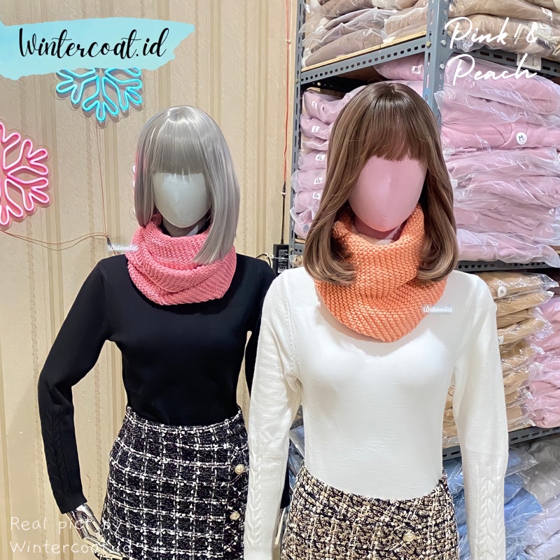 Infinity Scarf 2 Ring syal panjang musim dingin long winter scarf wool hangat pashmina rajut tebal