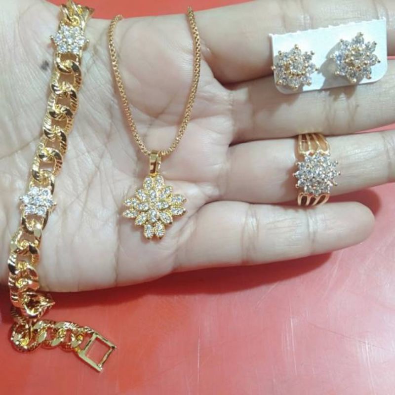 4in1 Xuping Perhiasan Bunga Gelang+Kalung+Cincin+Anting COD