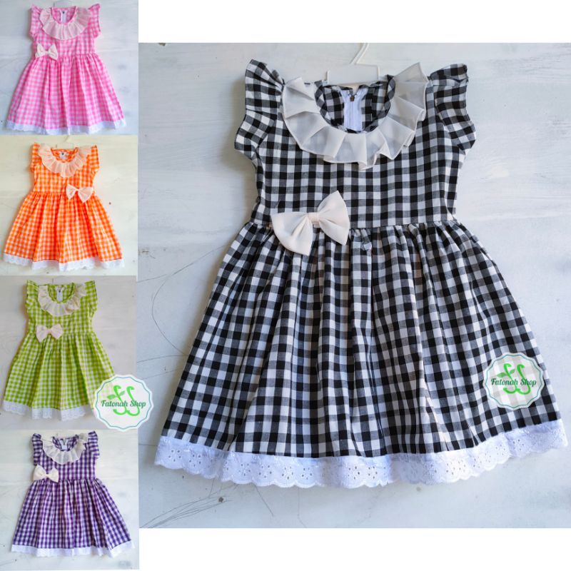 Dress Anak 1 2 gaun kotak anak cewek perempuan ( dress likenia kotak )