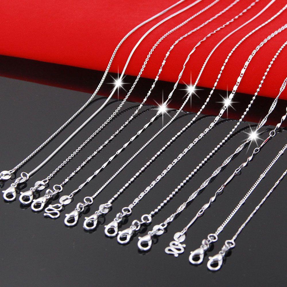 ❈ROWAN❈ 18 inch Jewelry 925 Sterling Silver Fashion for Men Women Necklace Chains Female Clavicle Chain Snake Pendant Water Wave Simple Multi-style