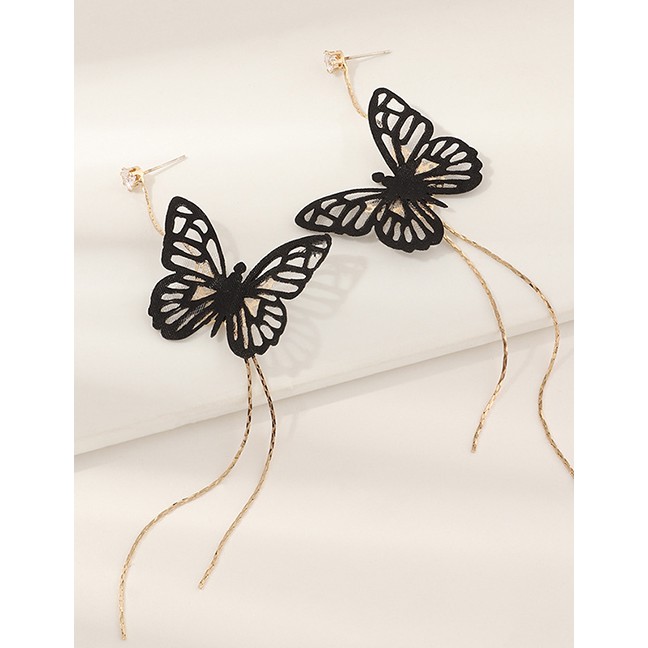 LRC Anting Tusuk Fashion Purple Butterfly Long Fringe Hollow K5154X