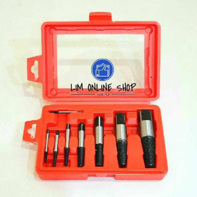 Pipe Tap Screw Extractor 8 Pcs Alat Pembuka Baut / Pipa Patah Remover Tool Kit Bahan Terbaik