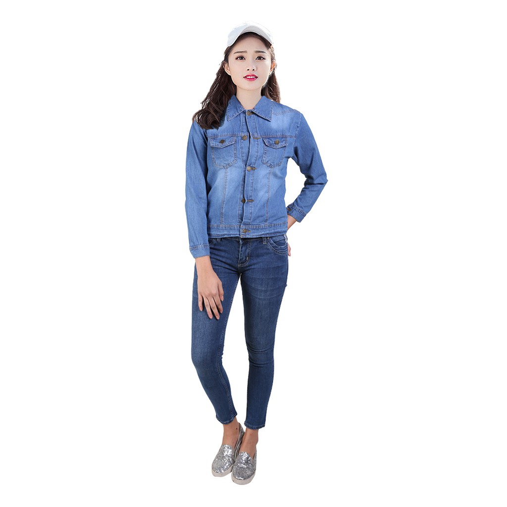 Jaket Jeans Washed Tangan panjang Wanita - XSHOP Sweety