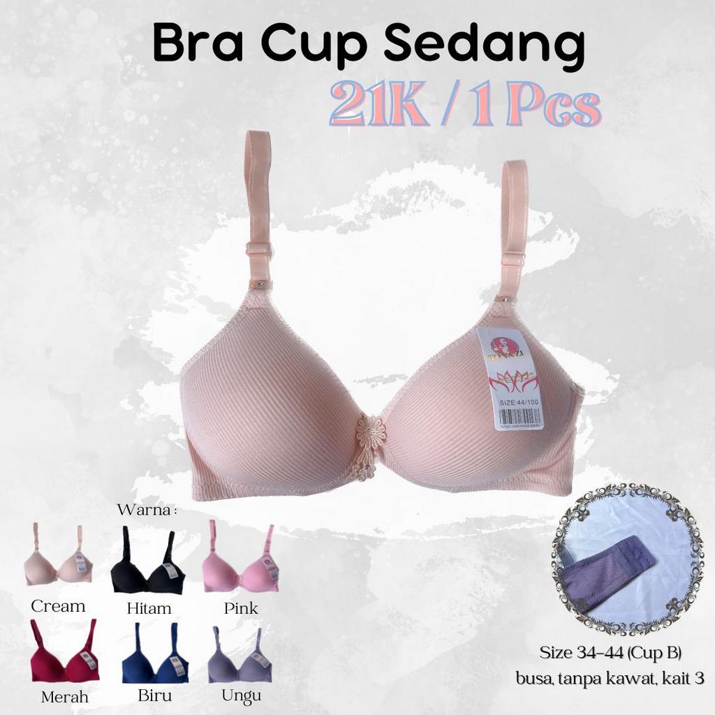 BH Tanpa Kawat Cup Sedang Kait 3 Busa Sedang Katun Premium Salur Super Lembut dan Adem (Cup B-C) - 1 pcs