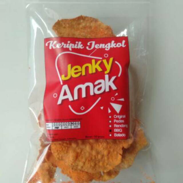 

Keripik Jengkol/Kerupuk Jengkol/emping Jengkol JENKY AMAK|| Pedas/BBQ/Rendang/Balado || 50 gram