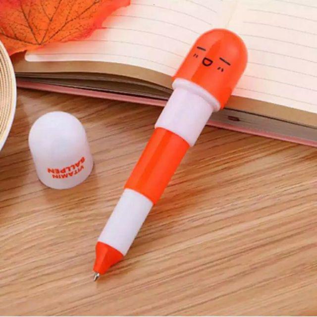 PULPEN KAPSUL / PULPEN EMOTICON VITAMIN / PEN UNIK / BULPEN PENA MOTIF KAPSUL-ORANGE