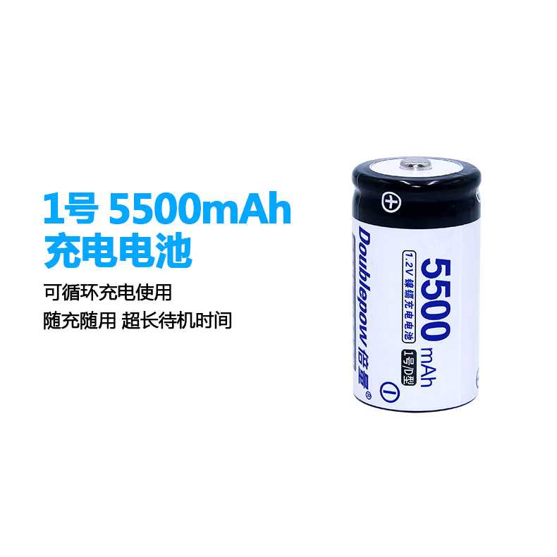 DOUBLEPOW Baterai Cas D Rechargeable 1.2V 5500mAh 2 PCS-Putih