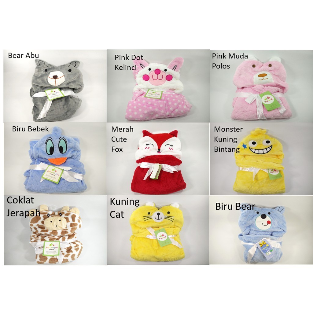 Selimut Topi Hoodie BONEKA Selimut Bayi Karakter Fleece Animal Halus l Part 1