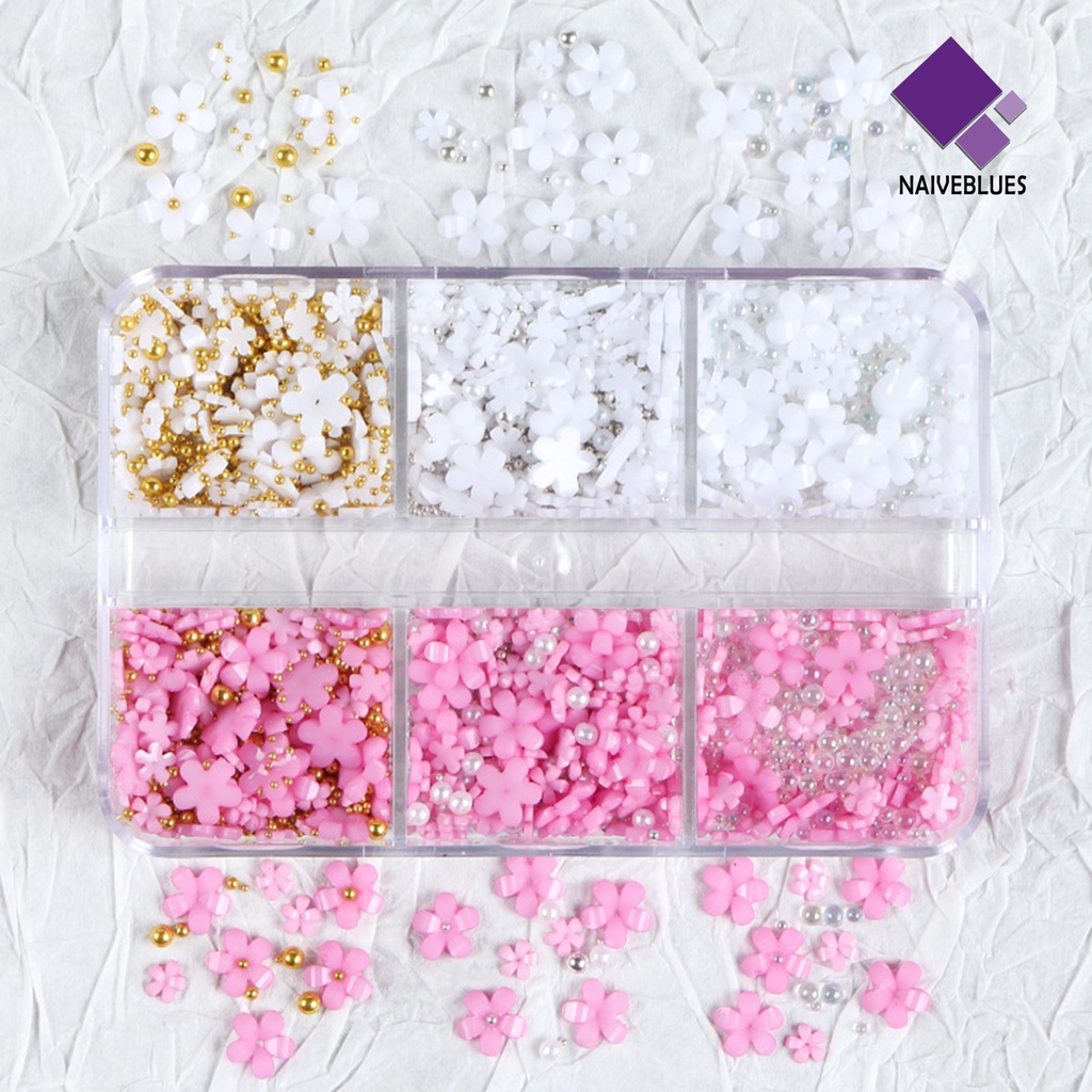 Naiveblue &gt; 6 Sekat / Set Ornamen Bunga Bahan Resin Untuk Dekorasi Nail Art / Manicure