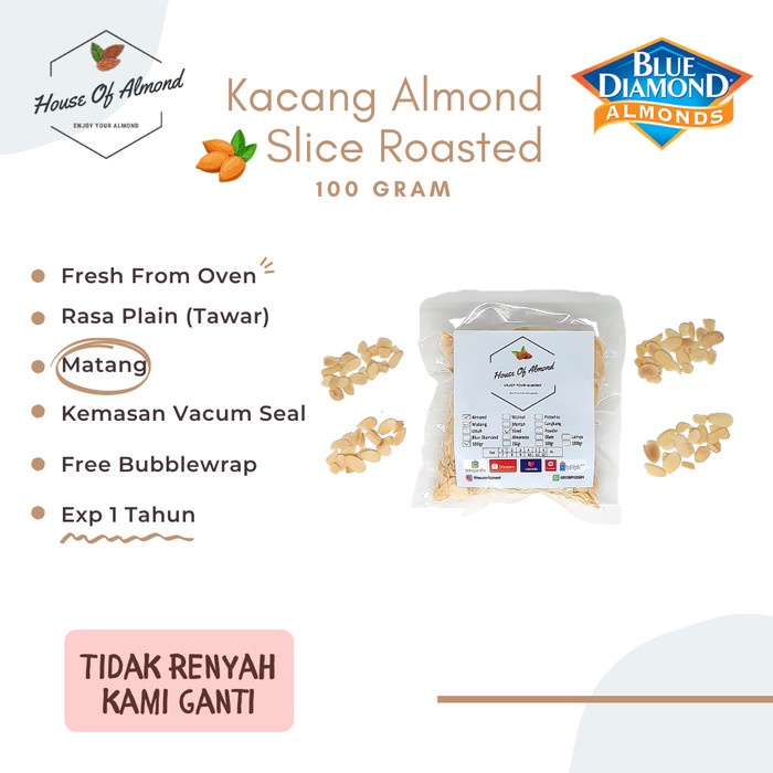 

504ekh Kacang Almond Slice Panggang 100Gr (Roasted Oven) 6J