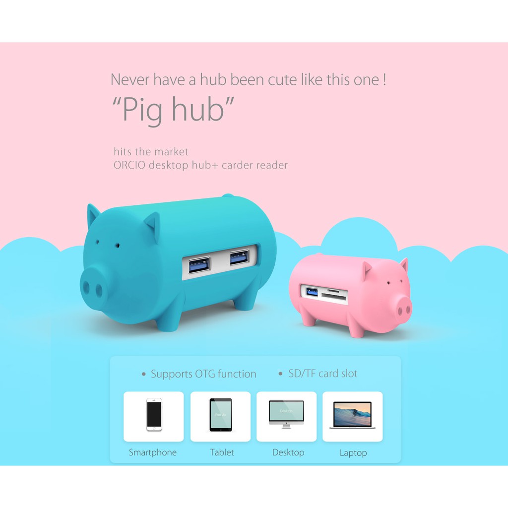 Usb Hub 3.0 litte pig with Card Reader ORICO H4018-U3