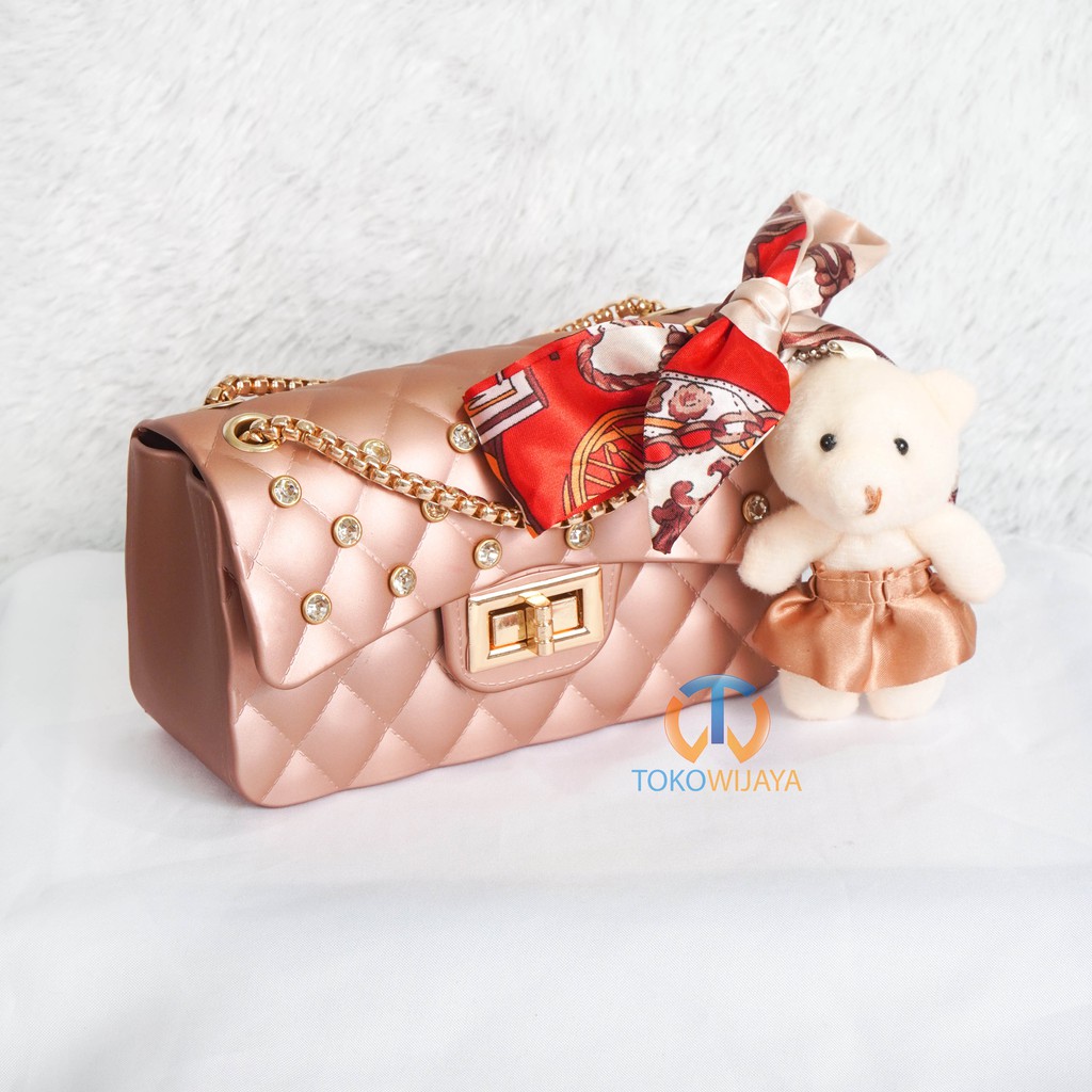 Tas Jelly Matte Kotak Diamond Size 18 Cm  (Gratis Boneka &amp; Syal)