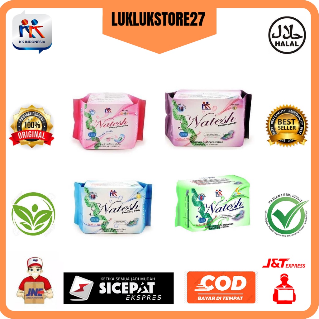 Pembalut Herbal Natesh Pantyliner Night Day Use, Extra Long Malam, pembalut kesehatan, pembalut para
