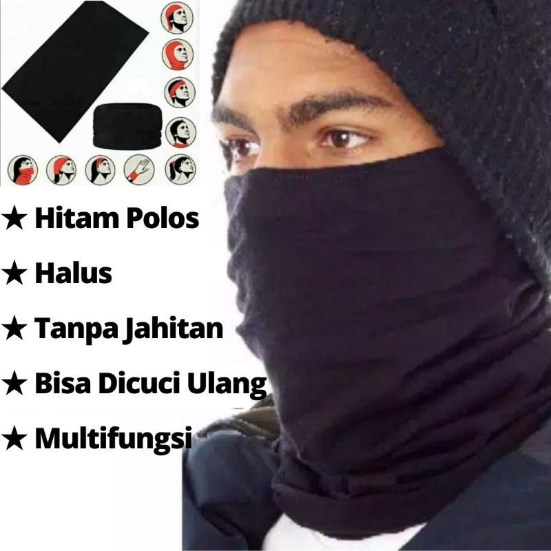 MSECom BUFF HITAM POLOS BANDANA Masker Motor Multifungsi MEDAN