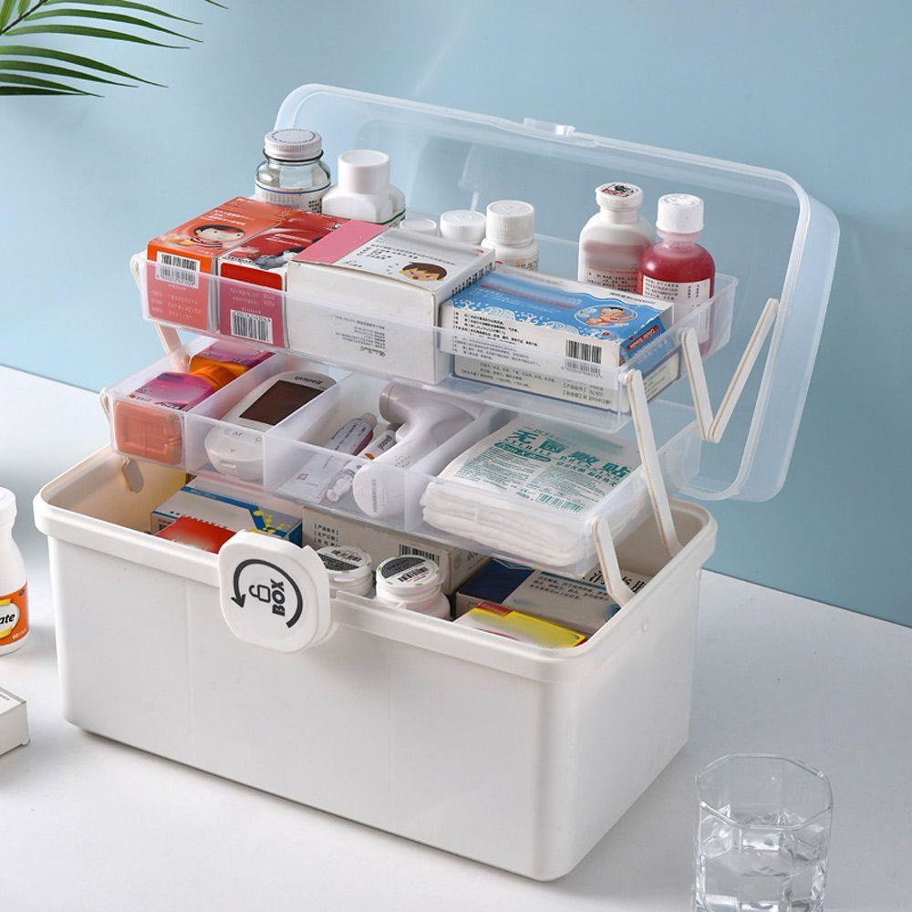 R-FLOWER Kotak Kit Alat Bantu Perjalanan Dada Obat Lipat Portabel Multi-layer Pill Case Kapasitas Besar Medicine Chest