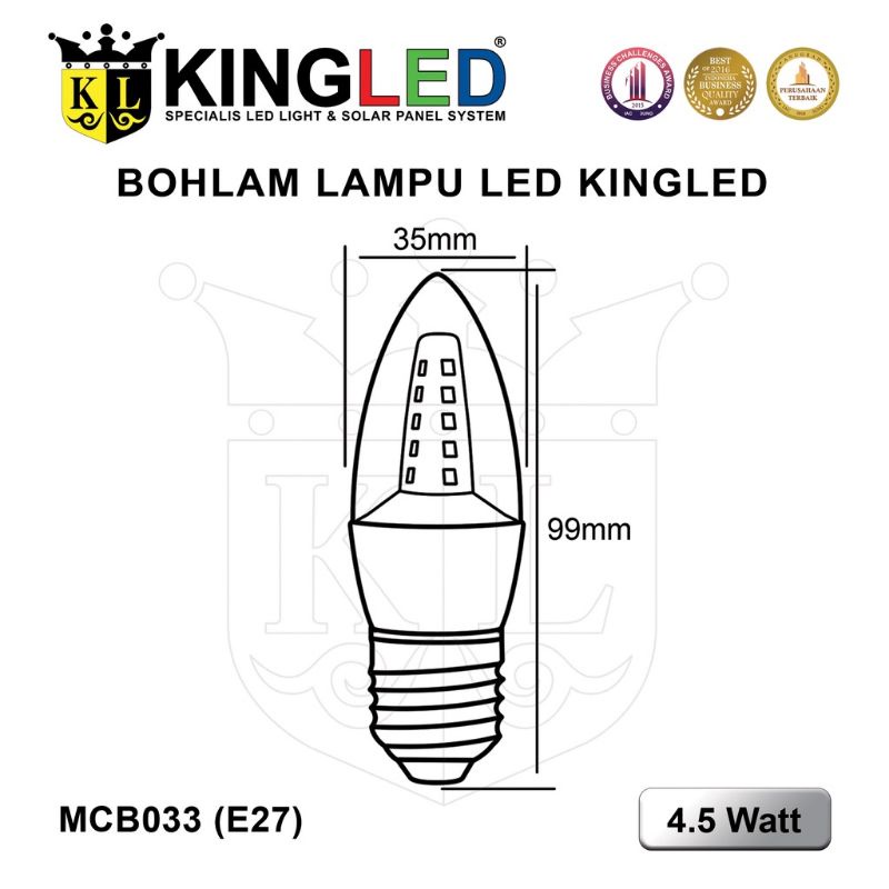 KINGLED Bola Lampu Hias LED 4,5 Watt / Candle Light LED 4.5Watt / Putih Kuning E14 E27