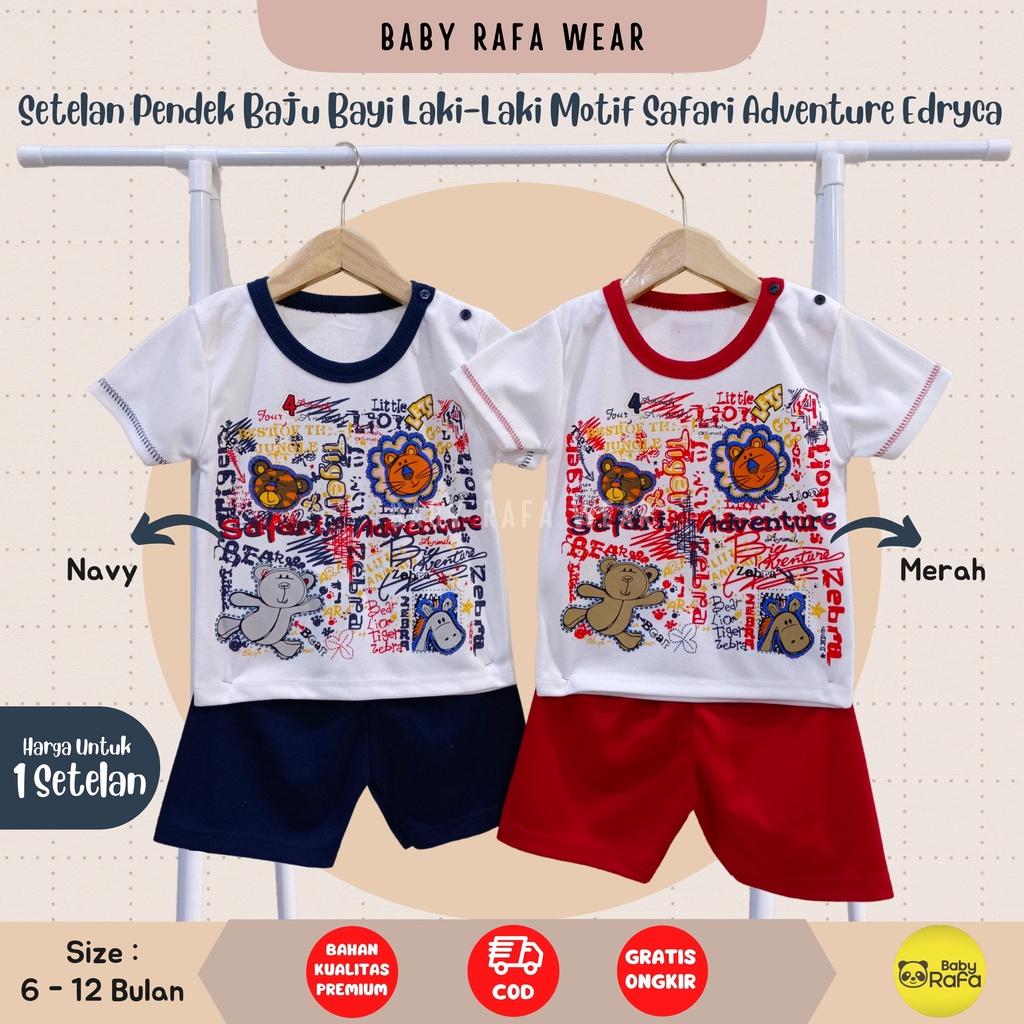 Setelan Pendek Baju Bayi Laki - Laki 6 - 12 Bulan merk EDRYCA - SAFARI ADVENTURE