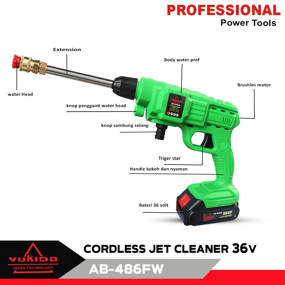 Mesin Jet Cleaner Cordless 36V By YUKIDO Jet Cleaner Baterai Mesin Cuci Motor Mobil Ac tanpa kabel