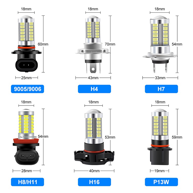 1Pcs 33LED H4 H7 H8 H9 H16 9005 HB3 9006 HB4 P13W 33SMD H11 Lampu Kabut LED Bohlam Mobil 6000K 5730 LED Chip Auto Parts