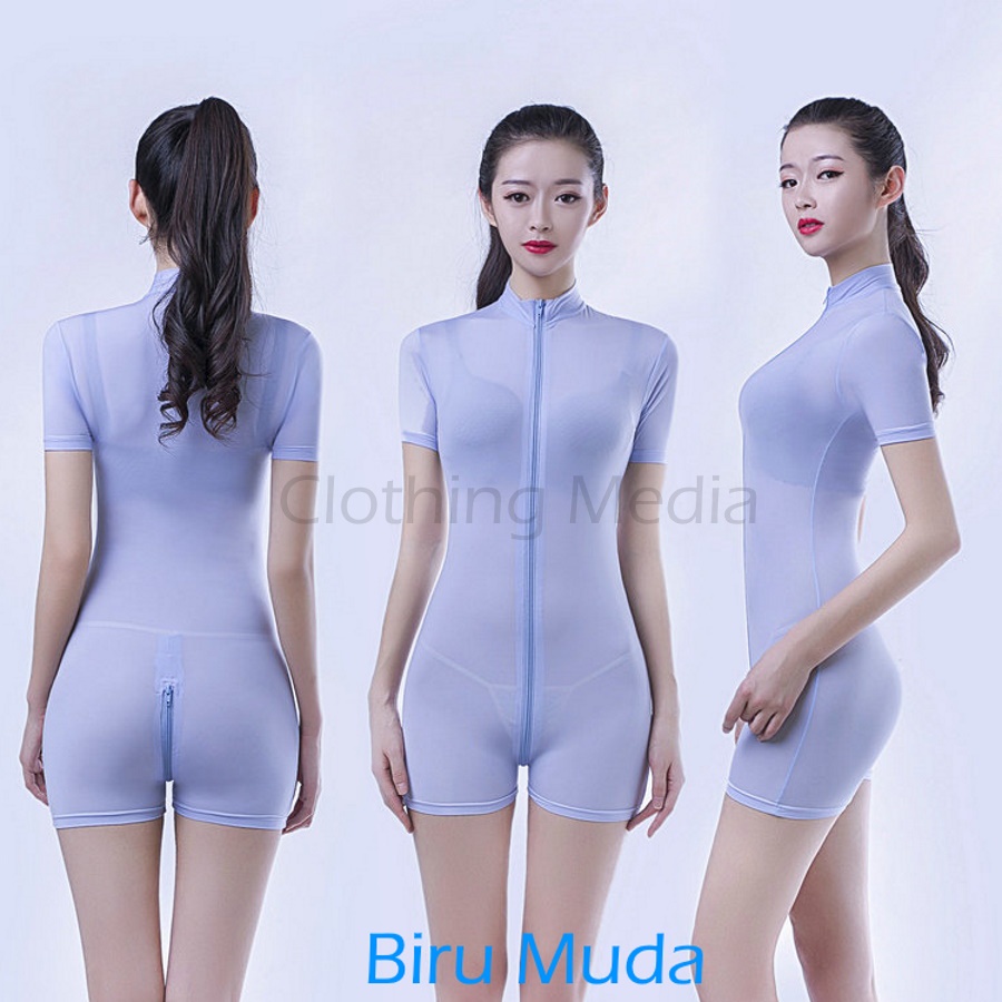 Bodysuit Silky Sepaha Jumper Dua Zipper Leotard Lingerie Mini Jumpsuit