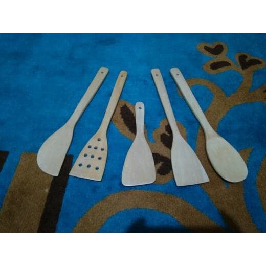 Sutil/Sendok/Spatula/Sodet Kayu Mahoni set isi 5 pcs