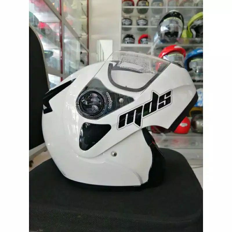 MDS PRO RIDER WHITE GLOSY DOUBLE VISOR HELM TOURING MODULAR MDS PRORIDER PUTIH ORI MURAH SNI