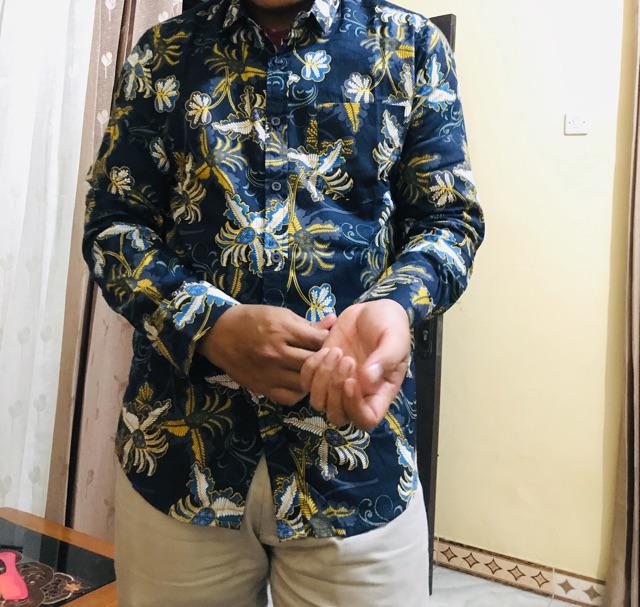 [gridline - Ls048 Maroon Black & Ls002] Kemeja Batik Pria Katun Lengan Panjang Slimfit Simpel Casual