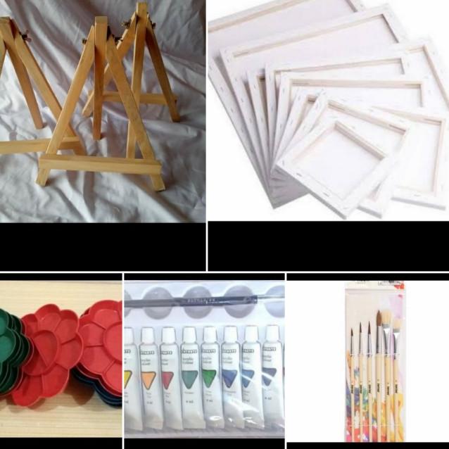 

☊ Paket Promo Alat Lukis + Kanvas 20x30 + mini easel - cat akrilik ►