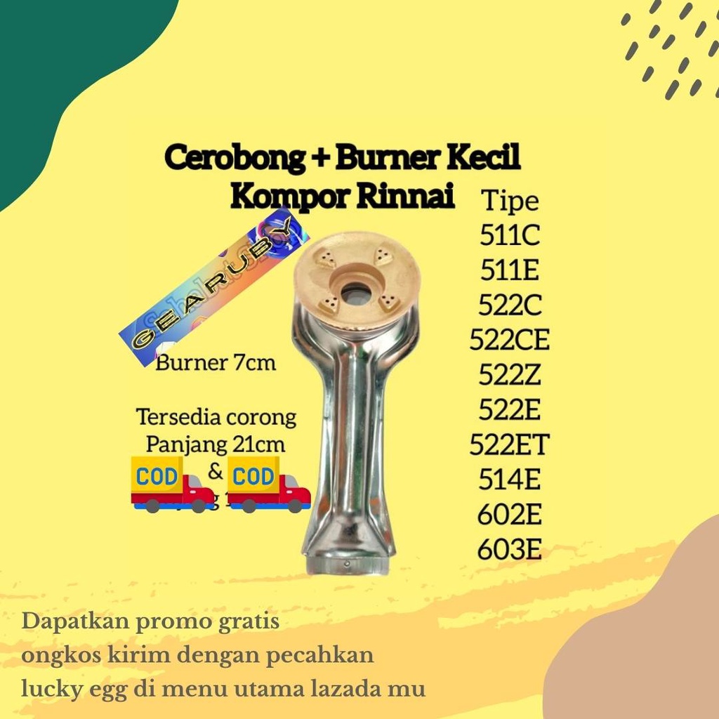 SET CEROBONG RINNAI 522E 522C 511C 511E - KUNINGAN KOMPOR GAS RINNAI - CEROBONG KOMPOR RINNAI - BURN