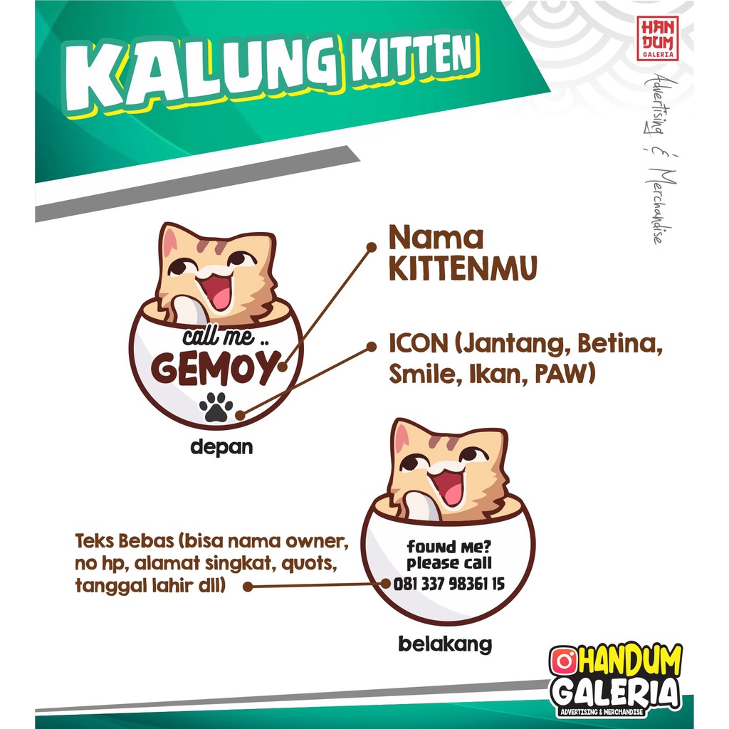 KALUNG KITTEN S / ANAK KUCING bahan akrilik (UKURAN LEBIH KECIL DARI KALUNG KUCING STANDAR)