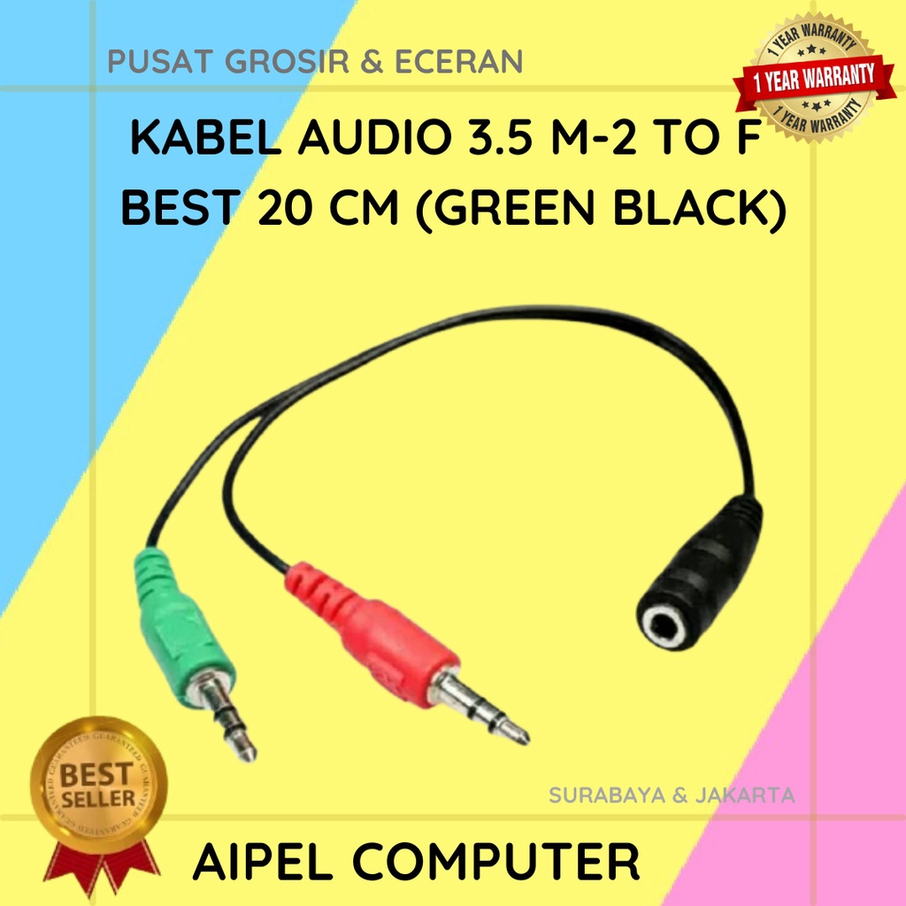 AM2F | KABEL AUDIO 3.5 MALE-2 TO FEMALE BEST 20 CM (GREEN BLACK)